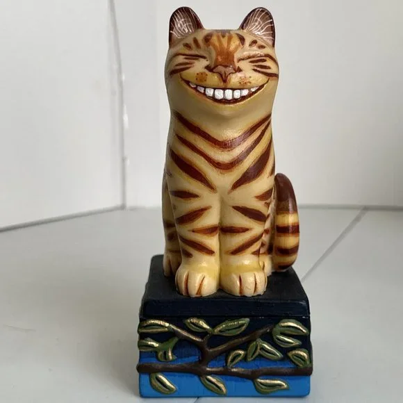 Vintage Cheshire Sphinx Figurine Trinket Box by Tyber Katz 1998 Blue Yellow
